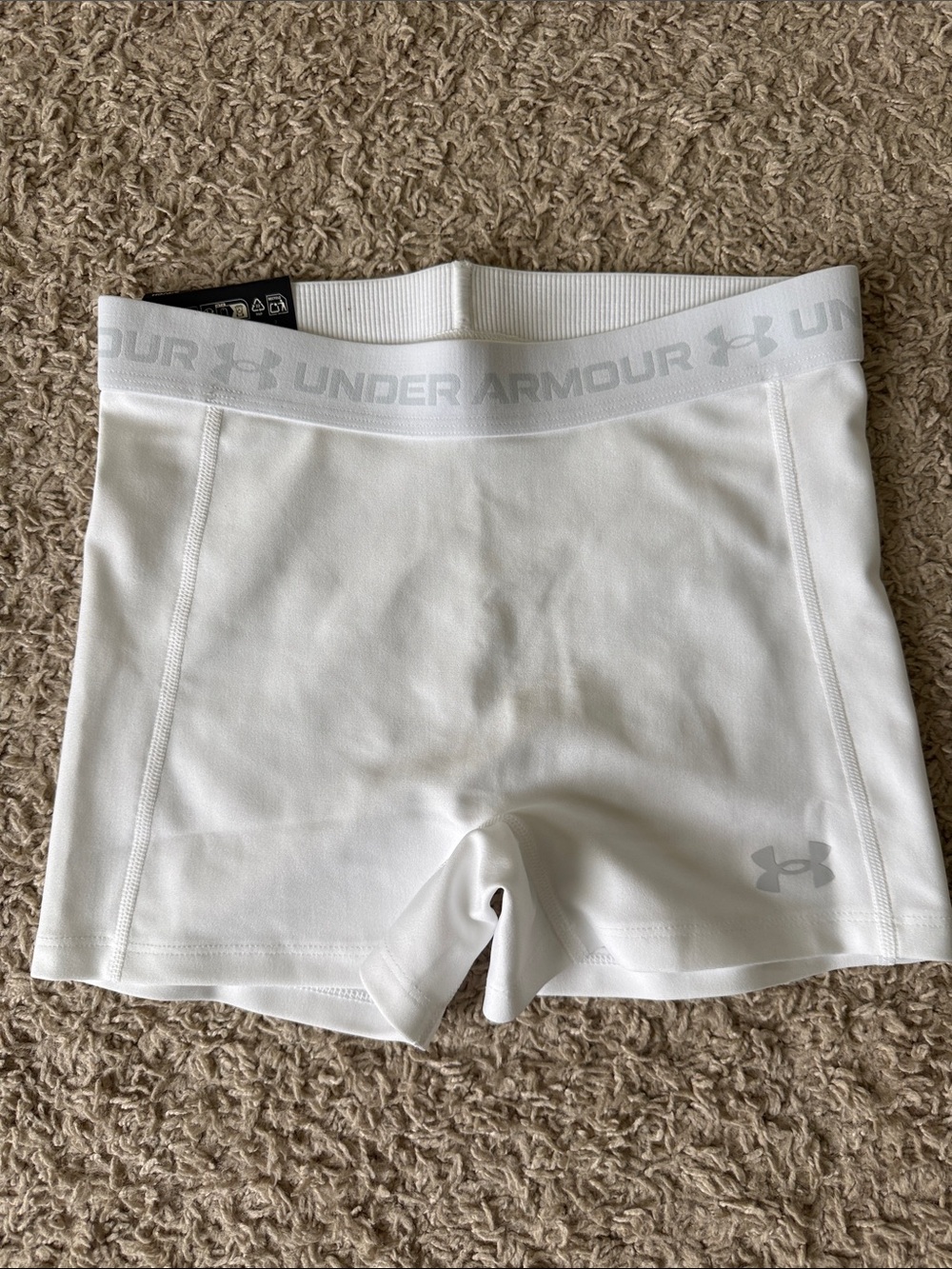 Under Armour White Women’s Compression Bike Shorts with Branded Waistband